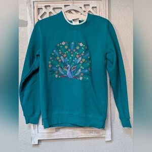 Vintage King Universal Peacock Sweatshirt Womens S Embroidered Crew Neck Teal